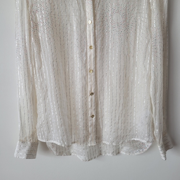 Juicy Couture Silk Button Down Shirt Sheer w Metallic Fiber Pinstripes XS - Picture 5 of 13